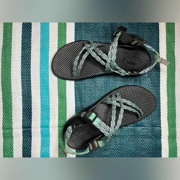 ✨🎉 Chaco ZX2 Strappy Blue Green Diamond Zigzag Pattern Outdoor Sandals Size 6 - Picture 5 of 12